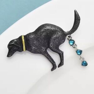 Pooping Dog Crystal Brooch